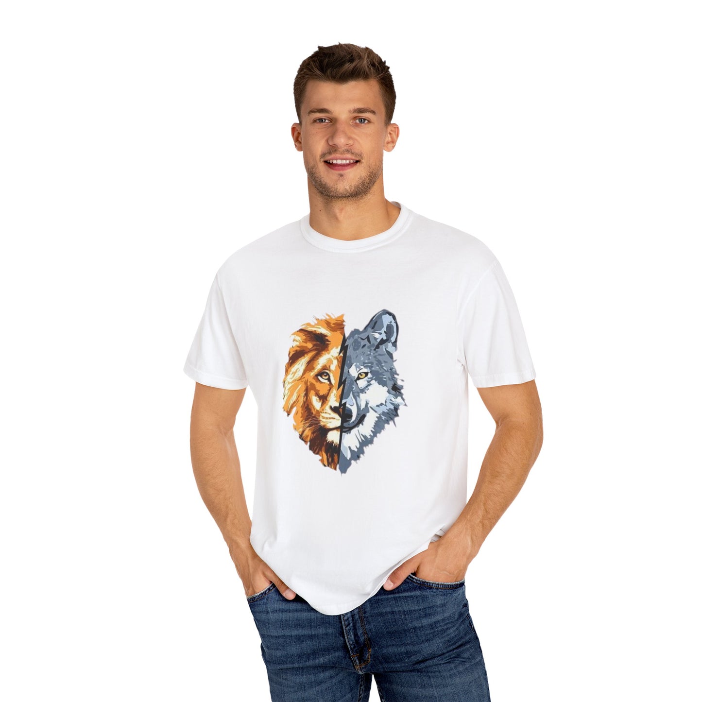 Lion and Wolf Unisex Garment-Dyed T-shirt - Nature Lover's Tee