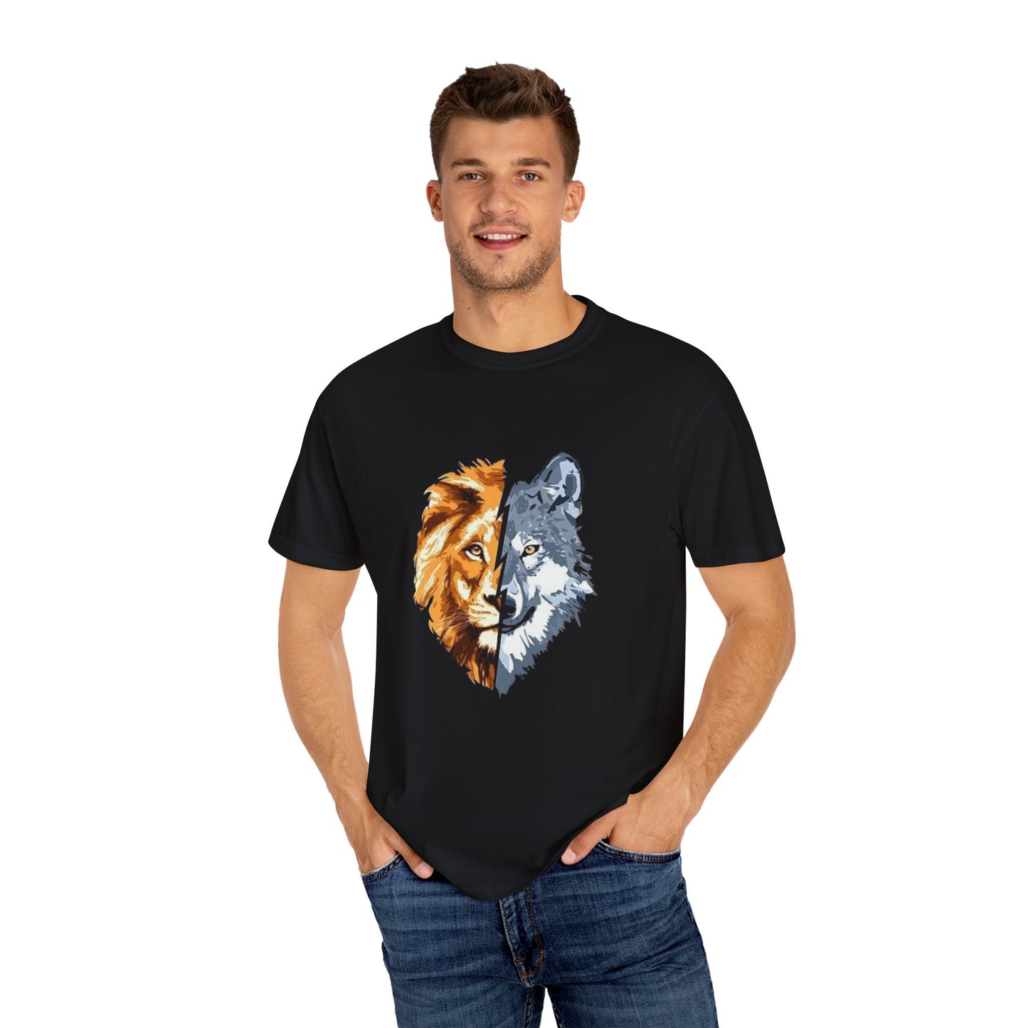 Lion and Wolf Unisex Garment-Dyed T-shirt - Nature Lover's Tee