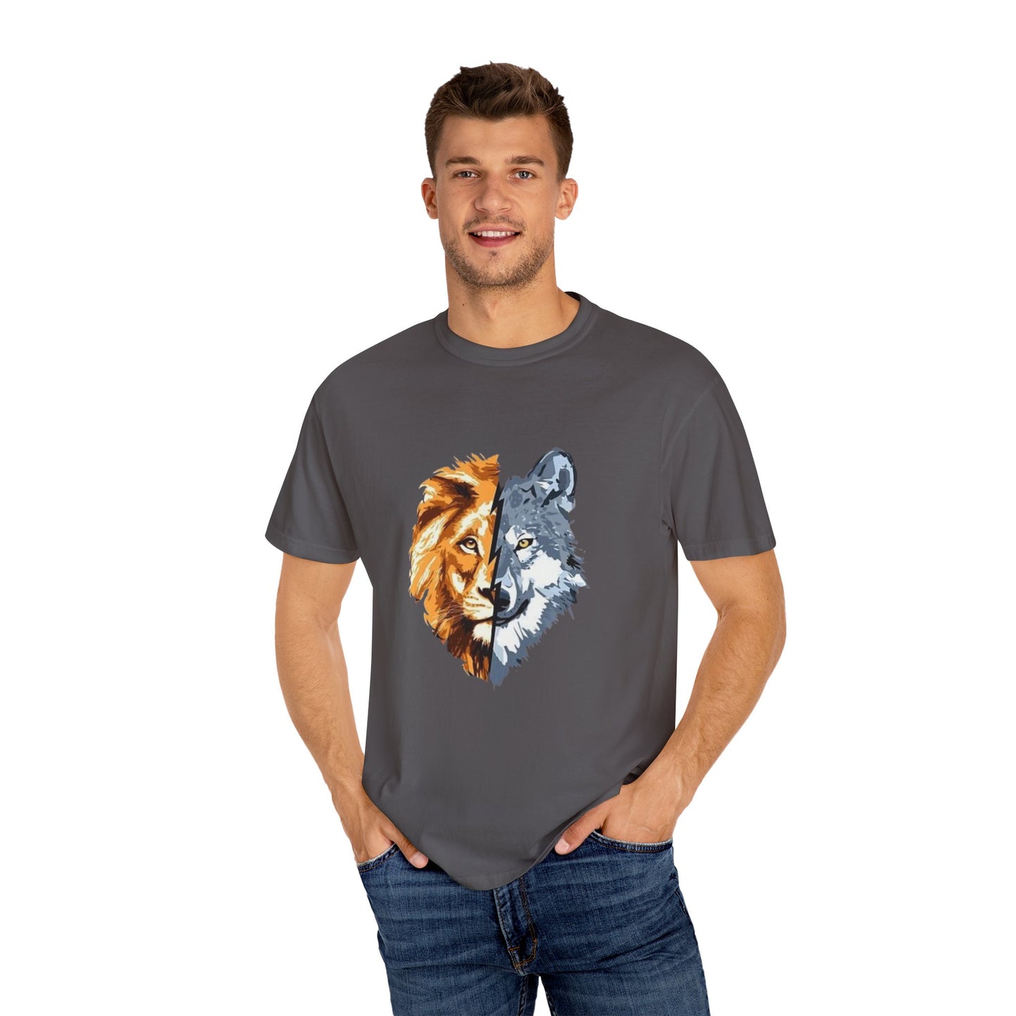 Lion and Wolf Unisex Garment-Dyed T-shirt - Nature Lover's Tee