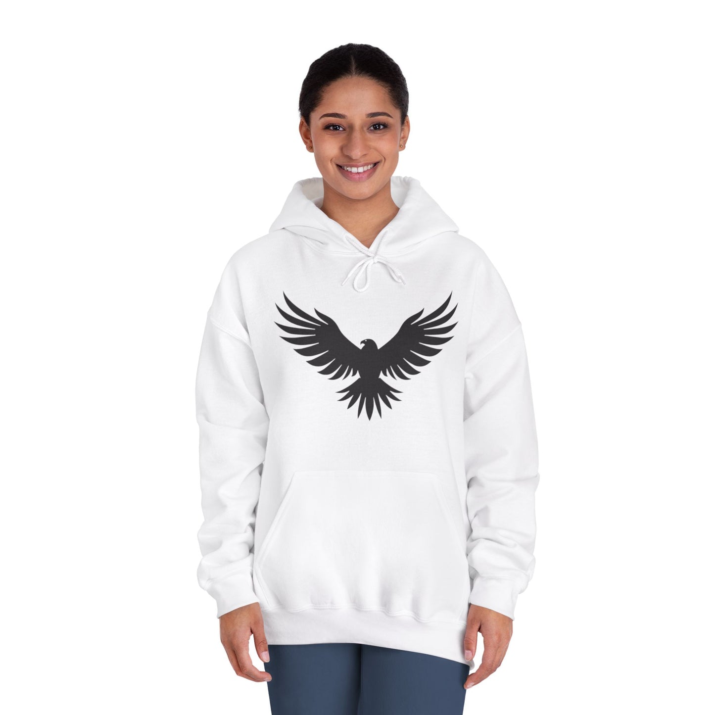 Rise Up Unisex Hooded Sweatshirt - Empowering White Hoodie with Eagle Design