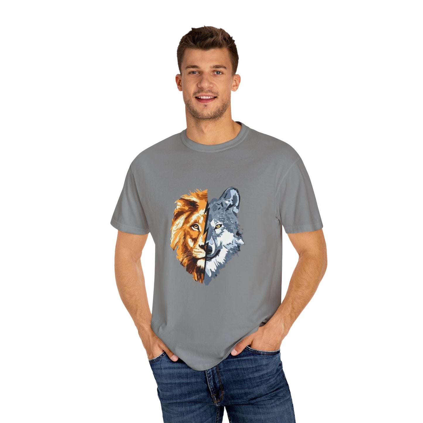 Lion and Wolf Unisex Garment-Dyed T-shirt - Nature Lover's Tee