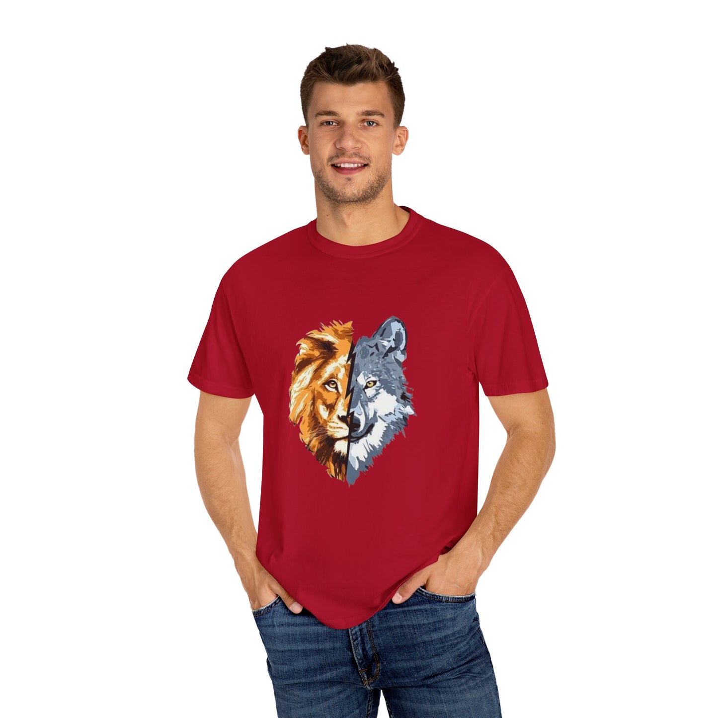 Lion and Wolf Unisex Garment-Dyed T-shirt - Nature Lover's Tee